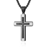 Men's Stainless Steel Cross Necklace with Zircon Setting