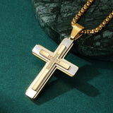 Men's Stainless Steel Cross Necklace with Zircon Setting