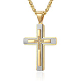 Men's Stainless Steel Cross Necklace with Zircon Setting