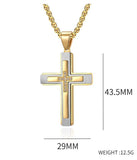 Men's Stainless Steel Cross Necklace with Zircon Setting
