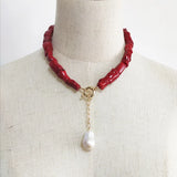 Bohemian Red Coral Necklace Women Pearl Birthday Gift