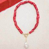 Bohemian Red Coral Necklace Women Pearl Birthday Gift