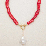 Bohemian Red Coral Necklace Women Pearl Birthday Gift