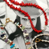 Bohemian Red Coral Bead Pearl Choker Necklace