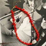 Bohemian Red Coral Bead Pearl Choker Necklace