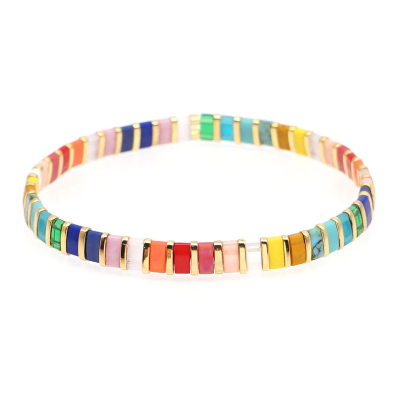 Boho Beach Rainbow Beaded Bracelet Multicolour Dainty Jewelry