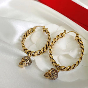 Vintage Skull Dangle Chain Earrings Punk Jewelry For Women Style