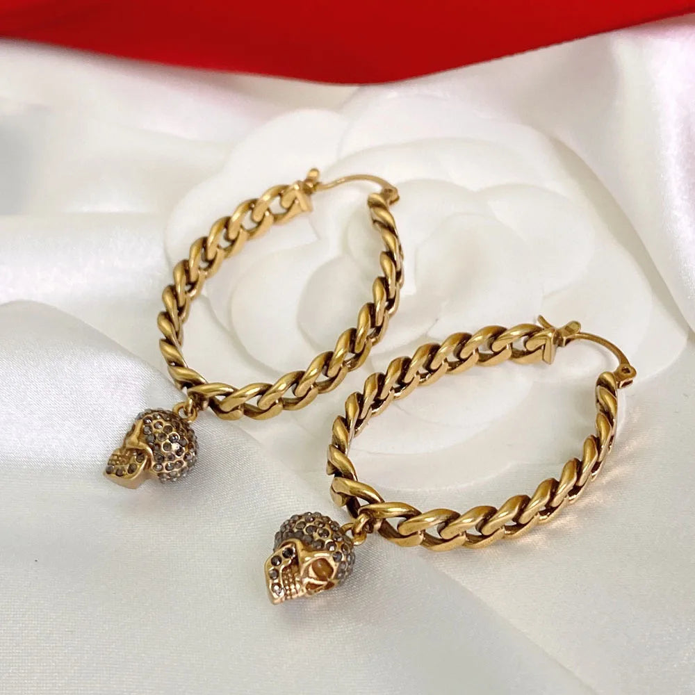 Vintage Skull Dangle Chain Earrings Punk Jewelry For Women Style