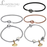 925 Silver Ginkgo Pendant & Bead Bracelet Set