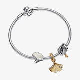 925 Silver Ginkgo Pendant & Bead Bracelet Set