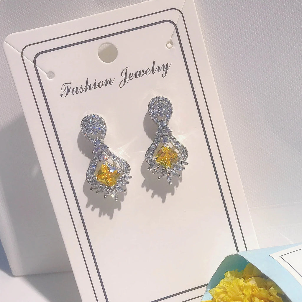 Ascher Yellow Diamond Earrings Silver Wedding Jewelry