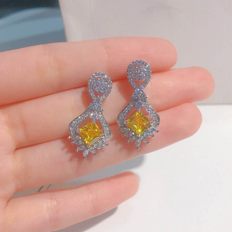 Ascher Yellow Diamond Earrings Silver Wedding Jewelry
