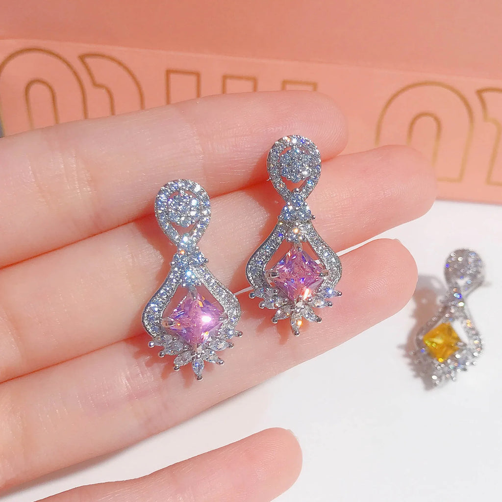 Ascher Yellow Diamond Earrings Silver Wedding Jewelry
