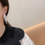 Leaf Drop Earrings with Zircon for Women Wedding Bride Party Jewelry Gift