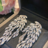 Leaf Drop Earrings with Zircon for Women Wedding Bride Party Jewelry Gift