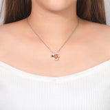Enamel Peach Blossom Flower Pendant Necklace Crystal Choker