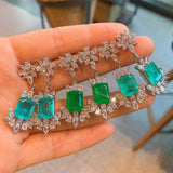 Paraiba Tourmaline Emerald Stones Earrings Silver Color