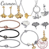 Sterling Silver Ginkgo Jewelry Set for Men and Women