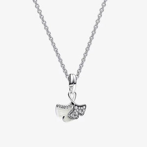 S925 Ginkgo Pendant Earrings Necklace Set