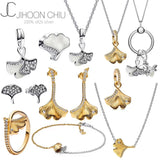 S925 Silver Ginkgo Pendant Necklace & Earrings Set for Men and Women