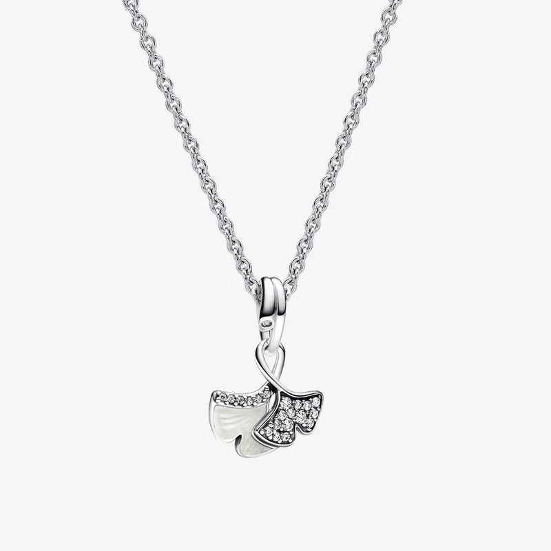 S925 Silver Ginkgo Pendant Necklace & Earrings Set for Men and Women