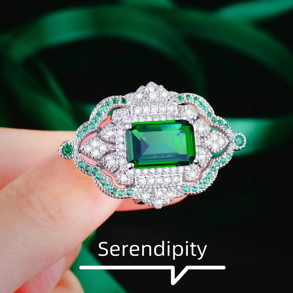 Emerald Gemstone Rings Silver Bling Green Zircon Wedding Jewelry