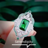 Emerald Gemstone Rings Silver Bling Green Zircon Wedding Jewelry