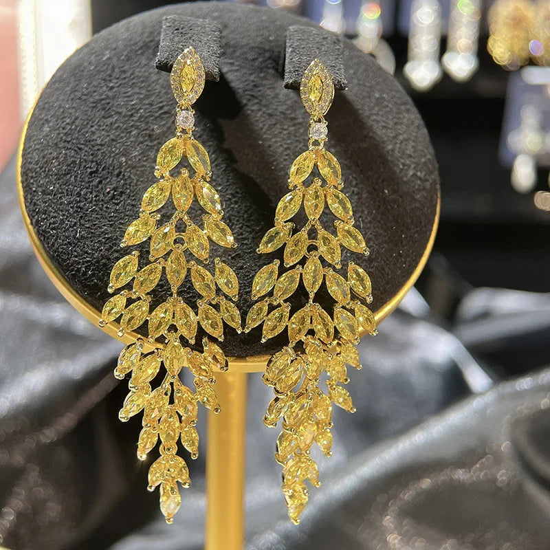 Yellow Zircon Crystal Dangle Earrings for Wedding