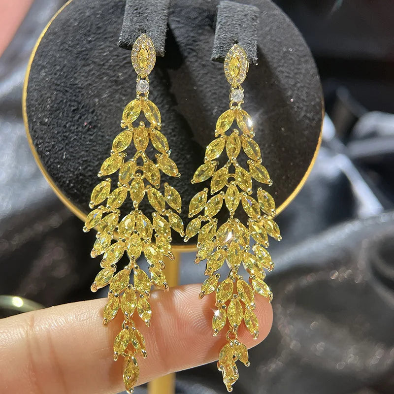 Yellow Zircon Crystal Dangle Earrings for Wedding