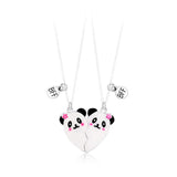 Cartoon Panda Heart Broken Pendant Necklace for Kids Girls