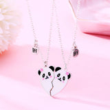 Cartoon Panda Heart Broken Pendant Necklace for Kids Girls
