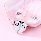 Cartoon Panda Heart Broken Pendant Necklace for Kids Girls