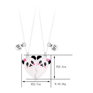 Cartoon Panda Heart Broken Pendant Necklace for Kids Girls
