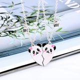 Cartoon Panda Heart Broken Pendant Necklace for Kids Girls