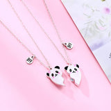 Cartoon Panda Heart Broken Pendant Necklace for Kids Girls