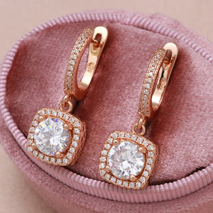 Rose Silver Charm Zircon Pendant Earrings
