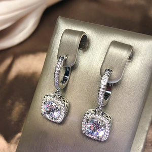 Rose Silver Charm Zircon Pendant Earrings