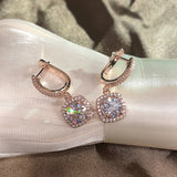 Rose Silver Charm Zircon Pendant Earrings