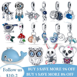 925 Silver Flower Animal Kitty Charms Beads for 3mm Bracelet Necklace Women DIY