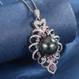 Elegant Big Pearl Pendant Necklace Lab Diamonds for Anniversary