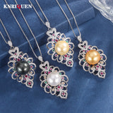 Elegant Big Pearl Pendant Necklace Lab Diamonds for Anniversary