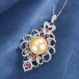 Elegant Big Pearl Pendant Necklace Lab Diamonds for Anniversary