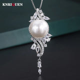 Pearl Pendant Necklace Lab Diamonds Anniversary Gift