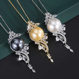 Pearl Pendant Necklace Lab Diamonds Anniversary Gift
