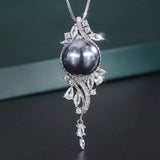 Pearl Pendant Necklace Lab Diamonds Anniversary Gift