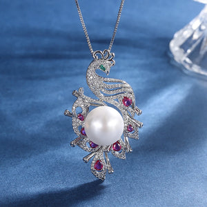 14mm Big Pearl Pendant Necklace Lab Diamonds Anniversary Gift