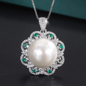 Pearl Pendant Chains Necklace Lab Diamonds Anniversary Gift
