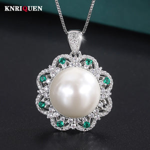 Pearl Pendant Chains Necklace Lab Diamonds Anniversary Gift