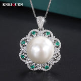 Pearl Pendant Chains Necklace Lab Diamonds Anniversary Gift