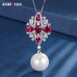 16mm Big Pearl Pendant Necklace Lab Diamonds Ruby Gemstone
